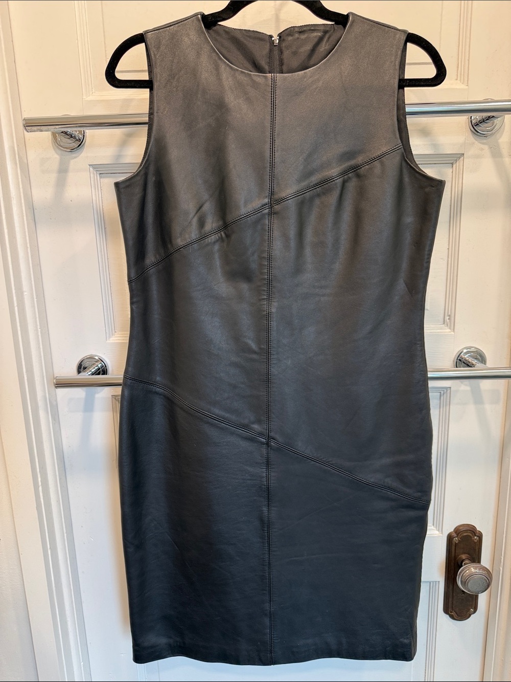 Sleeveless Black Leather Sheath Dress